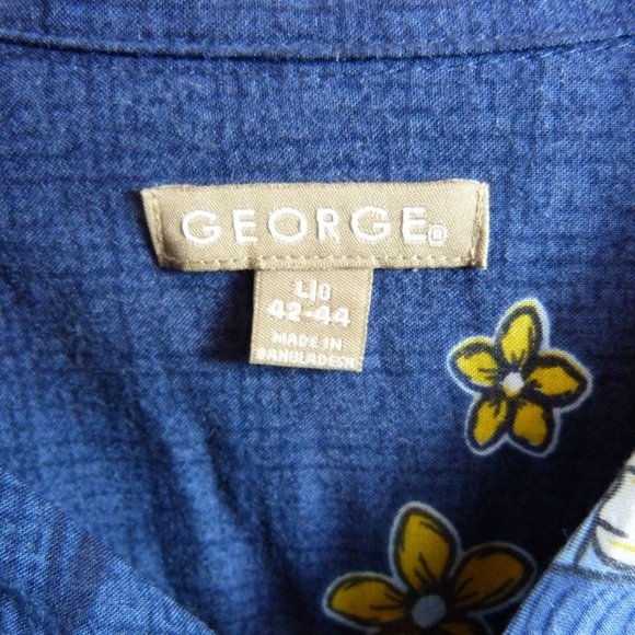 George X-Large Hawaiian Camp Shirt Flowers Blue - Picture 7 of 8